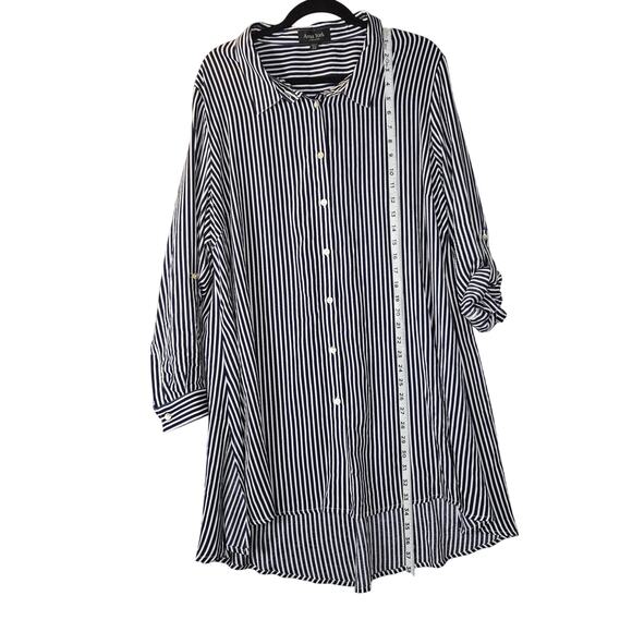 Arna York Collection 18/20 Navy Blue White Striped Button Front Tunic Top Flowy - Picture 5 of 10